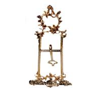 PETSOLA Chevalet Table En Métal Porte-Assiette Antique Support Présentation pour Collectionneurs, Doré À Motifs, Petit