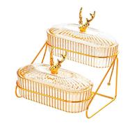 PETSOLA Commode à Fruits à étages avec Support pour Fruits Secs, Plateau de Service pour Amuse-gueules, Bols pour Fruits Secs, Cupcakes, Noix et Autres, Ambre, 2 Couches