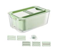 PETSOLA Mandoline de Cuisine Coupe-Fruits et Légumes Trancheuse Multifonction Râpe Julienne avec Panier-passoire à Drainage Rapide Adaptée pour Les Repas de F, Vert à 6 Lames