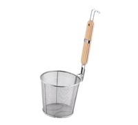 PETSOLA Passoire à Nouilles En Acier Inoxydable Solide Grand Panier Maillé à Manche En Bois Résistant à La Chaleur Ustensile de Cuisine Polyvalent pour Blanch, Diamètre supérieur 14cm