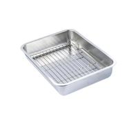 PETSOLA Plaque de Cuisson Rectangulaire avec Grille Amovible Plateau à Pâtisserie Robuste En Acier Inoxydable Filtre à Huile Intégré Panier à Mailles pour Sép, 50x35x7cm