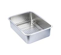PETSOLA Plaque de Cuisson Rectangulaire avec Grille Amovible Plateau à Pâtisserie Robuste En Acier Inoxydable Filtre à Huile Intégré Panier à Mailles pour Sép, 50x35x10cm