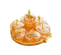 PETSOLA Plateau de Fruits Secs Plat de Service à Compartiments Boîte à Bonbons Multifonction avec Couvercle Support Adapté pour Rangement Snacks Bureau, Ambre, Rond