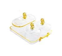 PETSOLA Plateau de Fruits Secs Plat de Service à Compartiments Boîte à Bonbons Multifonction avec Couvercle Support Adapté pour Rangement Snacks Bureau, Clair, 4 Grille