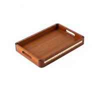 PETSOLA Plateau en Bois Composite Plateau de Service Plateau Rectangulaire Plateau avec Poignées en Bois d'Acacia pour Tasses et Collations Adapté Thé Service, Petit Modèle 30x23x5 Cm