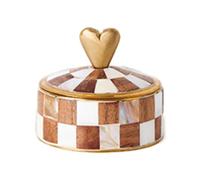 PETSOLA Pot Décoratif avec Couvercle Ornemental Boîte Décorative avec Couvercle Épuré Contenant pour Salon, Grand 17.5 17.5 H14.5cm, Récipient Doré À Rayures Horizontales