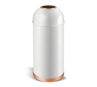 PETSOLA Poubelle Cylindrique Verticale Poubelle à Ouverture Supérieure Coupe-Vent Collecteur Déchets pour Hôtels, Restaurants, Blanc, Or Rose, 25L Blanc Bordure Or Rose 260 660MM