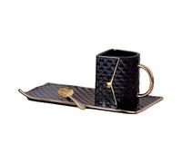 PETSOLA Tasse Café Sac à Main Mug Céramique Réutilisable avec Poignée et Cuillère Spéciale Forme Sac Élégant Convient pour Bureau Maison Fête Cadeau, Noir