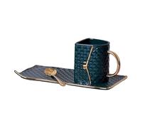 PETSOLA Tasse Café Sac à Main Mug Céramique Réutilisable avec Poignée et Cuillère Spéciale Forme Sac Élégant Convient pour Bureau Maison Fête Cadeau, Vert Foncé
