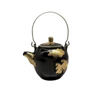 PETSOLA Théière En Céramique avec Poignée Art du Repas Table Décoratif pour Vitrine, 10 10 16cm, Théière À Anse En Forme De Gourde D Hiver En Glaçure Noire Avec Dorure
