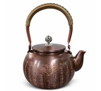 PETSOLA Théière En Cuivre Traditionnelle Théière avec Couvercle Artisanal Bouilloire à Thé pour Collectionneurs, 1.3L, Théière En Cuivre Rétro Avec Motif « Cent Bénédictions »