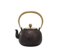PETSOLA Théière En Fonte Texturée Théière avec Infuseur Bouilloire En Fonte pour Collectionneurs, Marron Paon Porte-bonheur 1200ml + Filtre À Thé, 1200ml