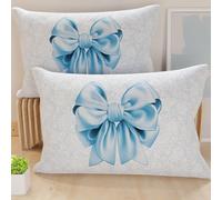 PETTI Artigiani Italiani - 2 Taies d’Oreiller 50x70 cm en Microfibre, Coussins Décoratifs Chambre, Salon, Lot de 2 Housses de Coussin, Taie Nœud Bleu Ciel, 100% Made in Italy