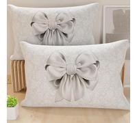 PETTI Artigiani Italiani - 2 Taies d’Oreiller 50x70 cm en Microfibre, Coussins Décoratifs Chambre, Salon, Lot de 2 Housses de Coussin, Taie Nœud Gris, 100% Made in Italy