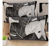 PETTI Artigiani Italiani - 2 Taies d’Oreiller 50x70 cm en Microfibre, Coussins Décoratifs Chambre, Salon, Lot de 2 Housses de Coussin, Taie Tropical Noir A, 100% Made in Italy