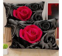 PETTI Artigiani Italiani - 2 Taies d'oreiller 50x80 cm en Microfibre, Coussins Décoratifs Chambre, Salon, Lot de 2 Housses de Coussin, Taie Black Roses, 100% Made in Italy