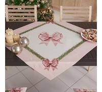 PETTI Artigiani Italiani - Centre de Table de Noël 90x90 cm, Tissu en Microfibre Doux et Résistant, Décoration Élégante pour Fêtes, Motif 'Noeud Rose', 100% Fabriqué en Italie