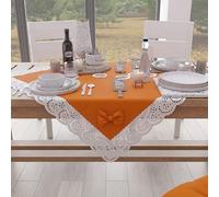 PETTI Artigiani Italiani - Centre De Table Tissu avec Dentelle de Saint-Gall, Chemin De Table Carré en Coton 95x95 cm, Orange, Accessoires De Cuisine 100% Made in Italy