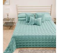 PETTI Artigiani Italiani - Colcha Cama de Plaza y Media en Suave y Cálido Terciopelo 220x260 cm, Edredón de Primavera y Otoño, Verde Tiffany, 100% Hecho en Italia
