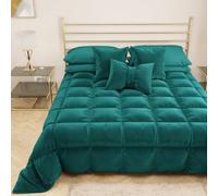 PETTI Artigiani Italiani - Couette d'hiver en Velours 220x260 cm, Double Face, garnissage 350 g/m², Bleu Canard, Made in Italy