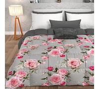 PETTI Artigiani Italiani - Couette d'hiver pour lit Double Face, Couleur Unie et Impression numérique Florale 20 Gris, 100% Microfibre hypoallergénique, fabriquée en Italie