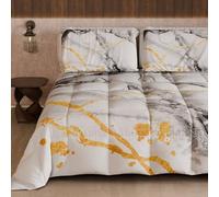 PETTI Artigiani Italiani - Couette d'hiver pour lit Simple, Couette Double Face, Couleur Unie et Impression numérique en marbre Gris Clair, fabriquée en Italie