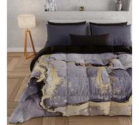 PETTI Artigiani Italiani - Couette d'hiver pour lit Simple, Couette Double Face, Couleur Unie et Impression numérique en marbre Gris foncé, fabriquée en Italie