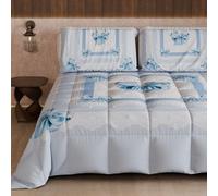 PETTI Artigiani Italiani - Couette d'hiver pour lit Simple, Couette Double Face, Couleur Unie et Impression numérique, nœud Bleu Ciel, fabriquée en Italie