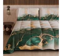 PETTI Artigiani Italiani - Couette d'hiver pour lit Simple, Couette Double Face, Couleur Unie et Impression numérique en marbre émeraude, fabriquée en Italie
