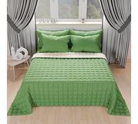PETTI Artigiani Italiani - Couette Double Reversible 240x260 cm en Microfibre, Couvre-lit Printemps Double, Couverture 2 Personnes Réversible, Vert Olive Crème, 100% Fabriqué en Italie