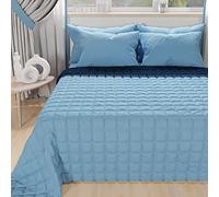 PETTI Artigiani Italiani - Couette Double Reversible 240x260 cm en Microfibre, Couvre-lit Printemps Double, Couverture 2 Personnes Réversible, Bleu Ciel, 100% Fabriqué en Italie