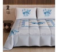 PETTI Artigiani Italiani Couette imprimée 220 × 260 cm, Nœud Bleu Ciel | Chaude pour l'hiver, microfibre réversible, polyester 300 g/m², lit 120/140-190/200 cm, fabriquée en Italie