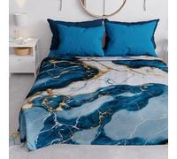 PETTI Artigiani Italiani - Couvre-lit 1 Place (160x260 cm) Printemps Été, Parure de Lit Légère Simple, Draps de Lit Une Personne, Marbre Bleu Océan, 100% Fabriqué en Italie