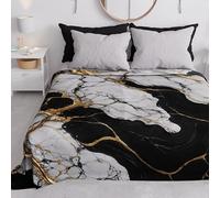 PETTI Artigiani Italiani - Couvre-lit 1 Place et Demie (220x260 cm) Printemps Été, Parure de Lit 1 Place et Demie, Draps de Lit 1/2 Personnes, Marbre Blanc Noir, 100% Fabriqué en Italie