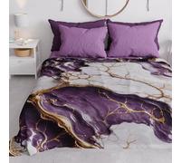 PETTI Artigiani Italiani - Couvre-lit 2 Places (260x260 cm) Printemps Été, Parure de Lit Légère Double, Draps de Lit 2 Personnes, Marbre Violet, 100% Fabriqué en Italie