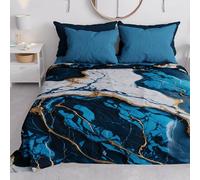 PETTI Artigiani Italiani - Couvre-lit 2 Places (260x260 cm) Printemps Été, Parure de Lit Légère Double, Draps de Lit 2 Personnes, Marbre Bleu Nuit, 100% Fabriqué en Italie