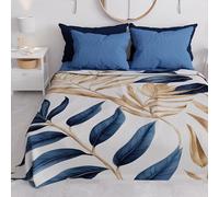 PETTI Artigiani Italiani - Couvre-Lit 260x250 cm Microfibre, Printemps Été, Parure de Lit Légère Double, Draps 2 Personnes, Floral Bleu Beige, 100% Fabriqué en Italie