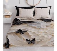 PETTI Artigiani Italiani - Couvre-Lit 260x250 cm Microfibre, Printemps Été, Parure de Lit Légère Double, Draps 2 Personnes, Papillon Blanc Noir, 100% Fabriqué en Italie