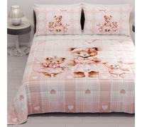 PETTI Artigiani Italiani - Couvre-lit d'été 220x260 cm 100 g/m² Double Face, Couette légère pour lit Une Place et demie, Printemps, Modèle Teddy Love Rose, 100% Fabriqué en Italie