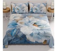 PETTI Artigiani Italiani - Couvre-lit d'été 260x270 cm 100 g/m² Double Face, Couette légère pour lit Double, Printemps, Modèle Floral 13, 100% Fabriqué en Italie