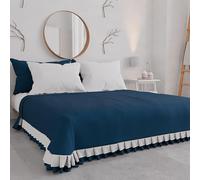 PETTI Artigiani Italiani - Couvre-lit Double d'été en Coton, Couvre-lit à Double Volant, Couverture légère Double, Couvre-lit avec Volant, Bleu, 100% fabriqué en Italie