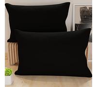 PETTI Artigiani Italiani - Lot de 2 Taies d'oreiller de Lit 50x70 cm, Housses de Coussin Unies Couleur Noir, Taie Oreiller 100% Microfibre Hypoallergénique, Fabriqué en Italie