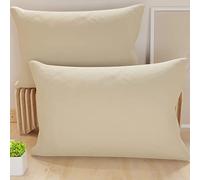 PETTI Artigiani Italiani - Lot de 2 Taies d'oreiller de Lit 50x80 cm, Housses de Coussin Unies Couleur Beige, Taie Oreiller 100% Microfibre Hypoallergénique, Fabriqué en Italie
