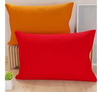 PETTI Artigiani Italiani - Lot de 2 Taies d'oreiller de Lit 70x50 cm, Housses de Coussin Unies Double Face Orange Rouge, Taie Oreiller 100% Microfibre Hypoallergénique