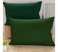 PETTI Artigiani Italiani - Lot de 2 Taies d'oreiller de Lit 70x50 cm, Housses de Coussin Unies Double Face Vert Olive émeraude, Taie Oreiller 100% Microfibre Hypoallergénique