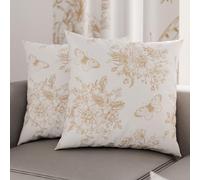 PETTI Artigiani Italiani - Lot de 2 Taies d'Oreillers 35x35 cm 100% Microfibre Hypoallergénique, Housse Oreiller Rectangulaire Motif Floral Blanc Beige, Paquet de 2, Fabriqué en Italie