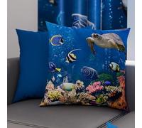 PETTI Artigiani Italiani - Lot de 2 Taies d'Oreillers 40x40 cm 100% Microfibre Hypoallergénique, Housse Oreiller Rectangulaire Poissons Bleu, Paquet de 2, Fabriqué en Italie