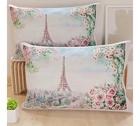 PETTI Artigiani Italiani - Lot de 2 Taies d'Oreillers 50x30 cm 100% Microfibre Hypoallergénique, Housse Oreiller Rectangulaire Paris Rose, Paquet de 2, Fabriqué en Italie