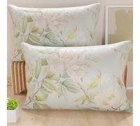 PETTI Artigiani Italiani - Lot de 2 Taies d'Oreillers 50x30 cm 100% Microfibre Hypoallergénique, Housse Oreiller Rectangulaire Motif Floral Vert, Paquet de 2, Fabriqué en Italie