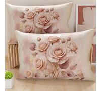 PETTI Artigiani Italiani - Lot de 2 Taies d'Oreillers 50x30 cm 100% Microfibre Hypoallergénique, Housse Oreiller Rectangulaire Motif Floral Rose, Paquet de 2, Fabriqué en Italie